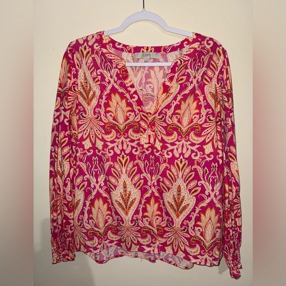 LOFT Vibrant Pink and Orange Paisley Blouse - Picture 1 of 5
